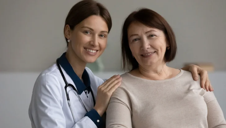 Médico y paciente con cobertura de salud.