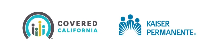 Vista de logos de Covered California y Kaiser Permanente