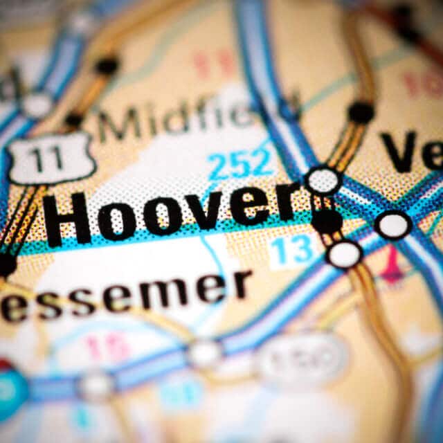 Mapa donde se ve la ciudad de Hoover, Alabama