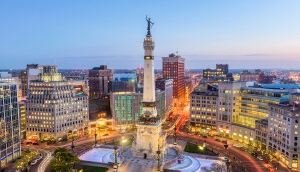 Vista aérea del monumento Circle en Indianápolis, Indiana