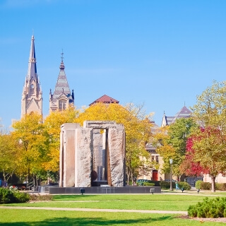 Vista del campus de la Universidad de Notre Dame en South Bend, Indiana