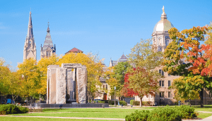 Vista del campus de la Universidad de Notre Dame en South Bend, Indiana