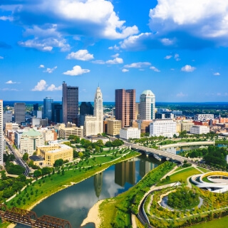 Vista aérea del centro de Columbus, Ohio