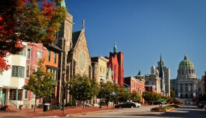 Calle histórica en Harrisburg, Pensilvania