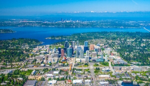 Vista aérea del centro de Bellevue, Washington