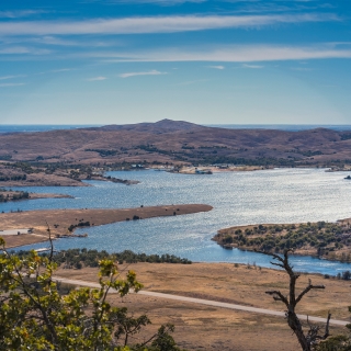 Vista aérea del lago Lawton, Oklahoma.