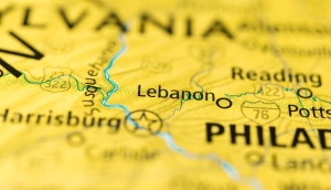 La ciudad de Lebanon en el mapa de Pensilvania.