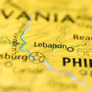 La ciudad de Lebanon en el mapa de Pensilvania.