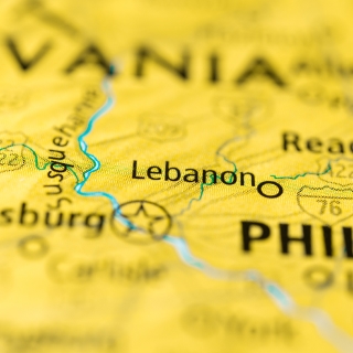 La ciudad de Lebanon en el mapa de Pensilvania.