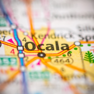 La ciudad de Ocala en el mapa de Florida.