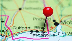 Pascagoula en el mapa de Misisipi, EE.UU.