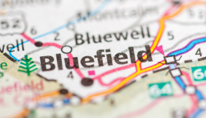 La ciudad de Bluefield, West Virginia, señalada en el mapa de Estados Unidos.