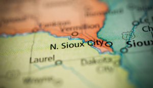 Ciudad de North Sioux City en Dakota del Sur en el mapa de Estado Unidos.