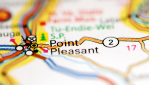 La ciudad de Point Pleasant, West Virginia, señalada en el mapa de Estados Unidos