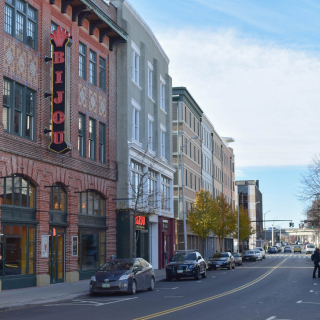 Edificios de la ciudad de Bridgeport en Connecticut en el mapa.