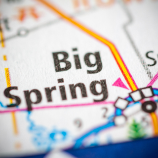 La ciudad de Big Spring, Texas, en el mapa, seguro de auto barato en Texas.