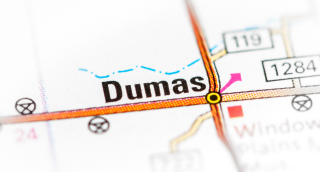 La ciudad de Dumas, Texas, en el mapa.