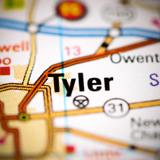 Tyler, Texas, en un mapa de Estados Unidos